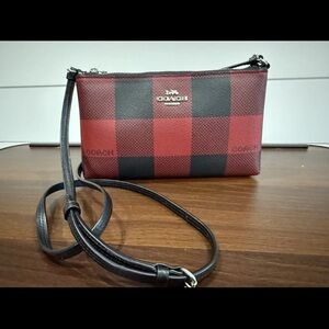 Coach Red and Black Crossbody Bag with Buffalo Plaid Design